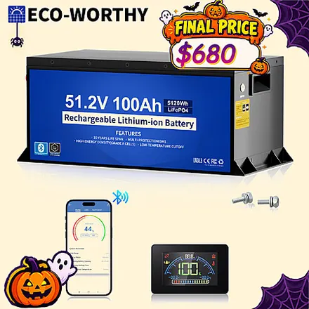 48V 100Ah ECO-WORTHY Pro LiFePO4 Lithium Rechargeable Battery w/ Metal Case