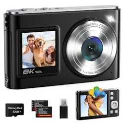 4K Digital Camera with Dual Screens 16X Zoom 32GB Card and 2 Batteries