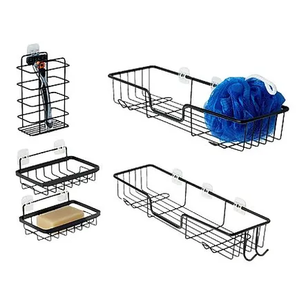 5-Pc Amazon Basics Stainless Steel Adhesive Shower Caddy Set w/ Soap & Brush Holder