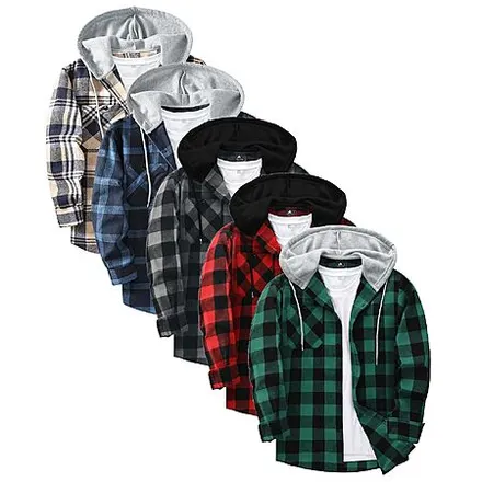 5-Pk Little Beauty Men's Plaid Flannel Hooded Button-Down Shirt Jacket (Various)