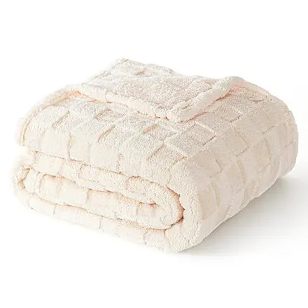 50" x 60"" Exclusivo Mezcla 3D Checkered Fleece Throw Blanket (Ivory)