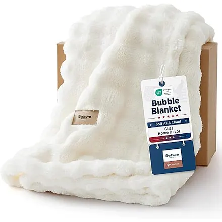 50"x60" Bedsure 3D Fleece Bubble Throw Blanket (Off White)