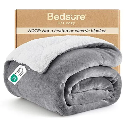 50"x60" Bedsure GentleSoft Reversible Sherpa Fleece Throw Blanket (Grey)