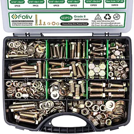 523-Pc Foliv Grade 8 Hex Bolt, Nut & Washer Assortment Kit w/ Storage Case
