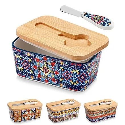 6.5" Vancasso Ceramic Butter Dish w/ Bamboo Lid (Various)