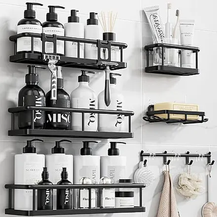 6-Pc Yasonic Shower Caddy Organizers w/ Hooks (Black)