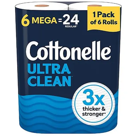 6-Pk 284-Sheet Cottonelle Ultra Clean 1-Ply Mega Roll Toilet Paper