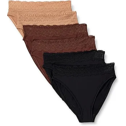 6-Pk Amazon Essentials Women's Peached Microfiber Lace Trim Panties (Various)