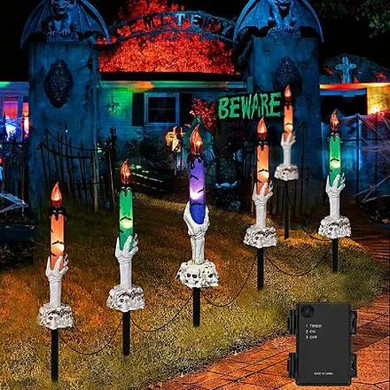6-Pk Brightown LED Battery Operated Skeleton Hand Lighted Candles (Yard Stake)