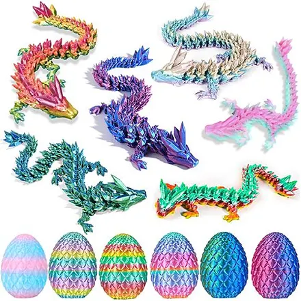 6-Pk HTXJ-MF 3D Printed Mini Mystery Crystal Dragon Egg w/ Dragon Fidget Toy