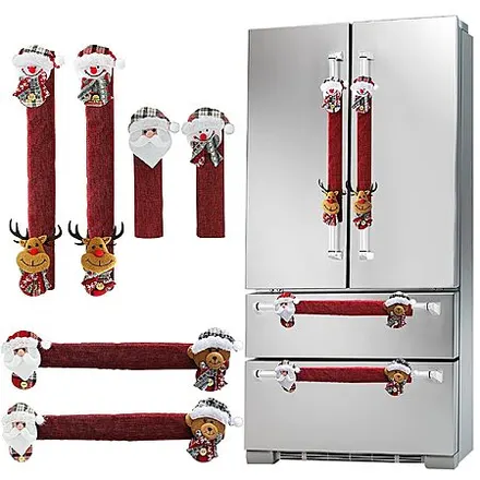 6-Pk Mosoan Burlap Christmas Fridge Door Handle Covers (Santa, Snowman & Reindeer)