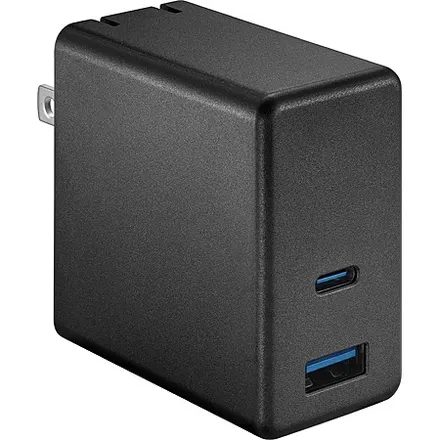 65W Best Buy Essentials Dual-Port USB-C/USB-A Wall Charger w/ Foldable Prongs