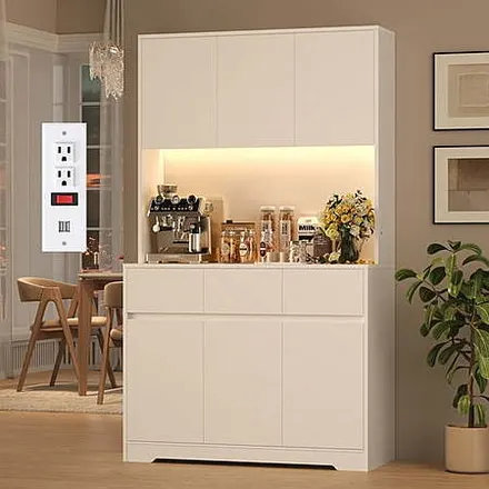 70.9" Homfa Tall Kitchen Pantry Built-In LED Cabinet w/ Charging Station (Various)