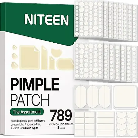 789-Ct NITEEN Hydrocolloid Pimple Patches Variety Pack (8 Sizes)