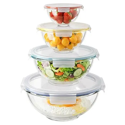 8-pc (4 bowls + 4 lids) GENICOOK Nesting Glass Mixing Bowl Set w/ Airtight Lids