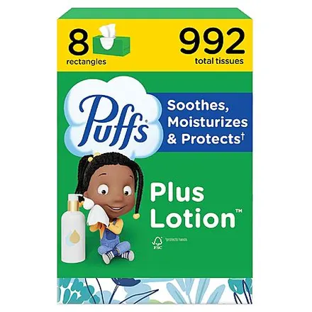 8-Pk 124-Ct Puffs Plus Lotion Facial Tissues