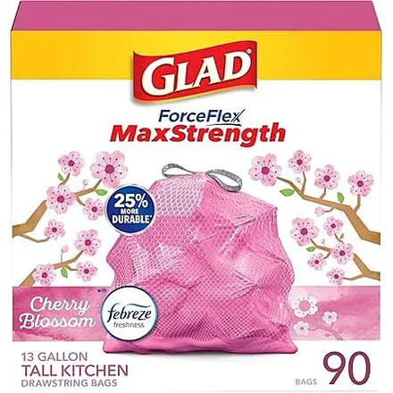 90-Ct 13-Gal Glad ForceFlex MaxStrength Tall Kitchen Drawstring Trash Bags