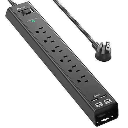 Addtam 6-Outlet Power Strip Surge Protector w/ 4 USB Charging Ports