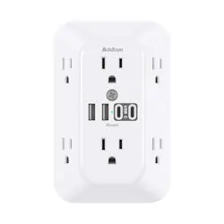 Addtam 6-Outlet Surge Protector Outlet Extender w/ 4 USB Ports