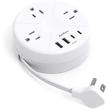 Addtam 7-in-1 Cruise Power Strip w/ 3 AC, 4 USB & 1' Retractable Cord