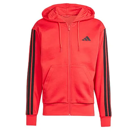 adidas Men's Essentials 3-Stripes Fleece Hoodie (Pure Ruby / Black)