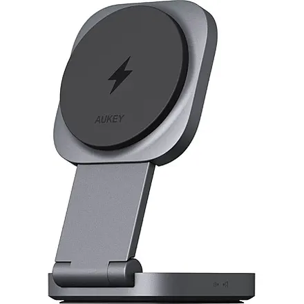 Aukey 2-in-1 MagSafe Travel Qi2 Wireless Charging Stand (Gray)