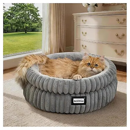 BALANCE 20" Round Faux Fur Dog & Cat Bed (Gray)
