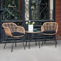 Bay Isle Home Virgie 3-Piece Wicker Patio Conversation Set w/ Cushions
