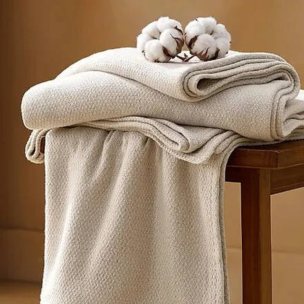 Bedsure 100% Cotton Herringbone Weave Blanket (Linen Beige, Various Sizes)