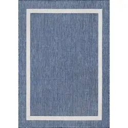 Beverly Rug Waikiki Blue/White Bordered Indoor/Outdoor Area Rug