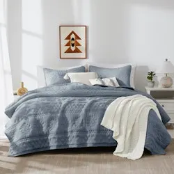 Boho Dusty Blue 3-Piece California King Quilt Set