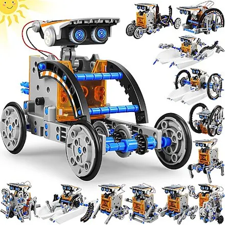 Bottleboom Kids' 13-in-1 STEM Solar Power Robot Toy Building Kit (Blue Gray)