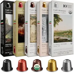 Café Romano Organic Aluminum Espresso Pods for Nespresso Original 100-Pack