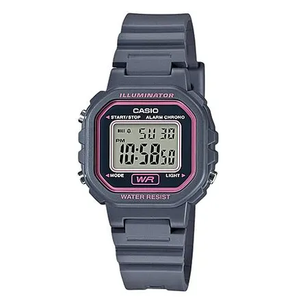 Casio Women's Digital Watch w/ LED Light, Stopwatch & 5-Year Battery (Grey/Pink)