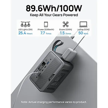 DaranEner 100W 89.6Wh LiFePO4 Solar Portable Power Station w/ 7-Port Output