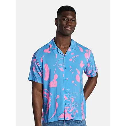 Disney Men's Mickey Mouse Graphic Button-Up Shirt (XL-3XL, Light Blue)