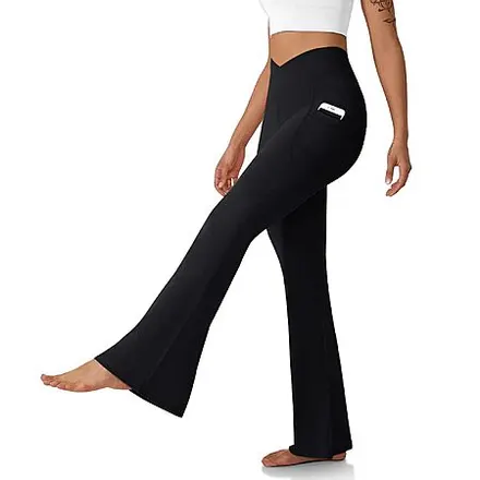 DLOODA Women's High-Waisted Crossover Flare Yoga Leggings w/ Pockets (Various)