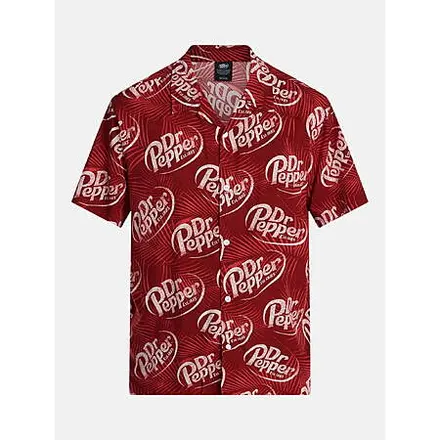 Dr Pepper Men's Graphic Woven Resort Shirt (Maroon, Various Sizes)