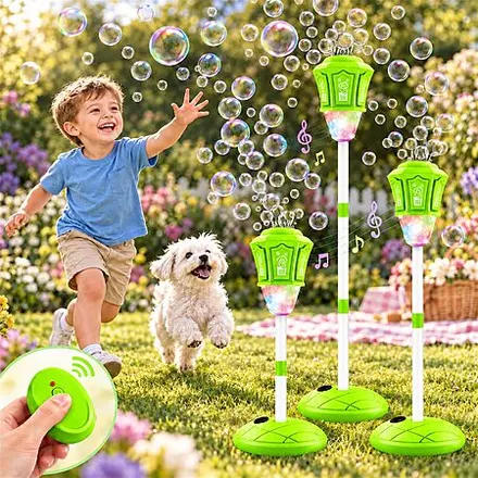 EagleStone Automatic Bubble Machine w/ 2.4GHz Remote, LED Lights & Music (3 Colors)