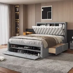 Euroco Wood Queen Platform Bed w/ Storage
