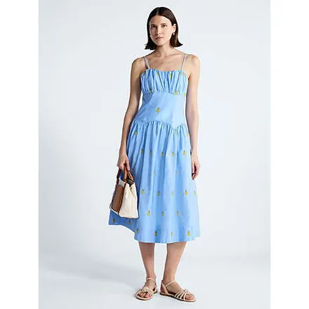 Free Assembly Women's Tie Back Cotton Midi Dress w/ Drop Waist (Blue)