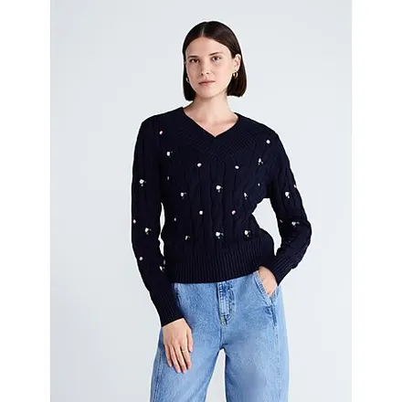 Free Assembly Women's & Women's+ Cotton Cable Knit Sweater