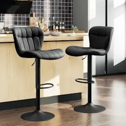 George Oliver Mid-Century Modern Faux Leather Swivel Adjustable Height Bar Stools, Set of 2