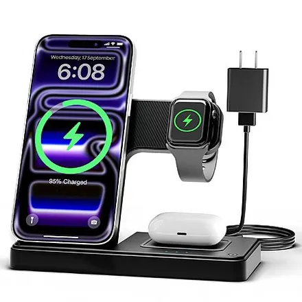 GETPALS 3-in-1 Foldable Wireless Charging Station for iPhone, Apple Watch & AirPods