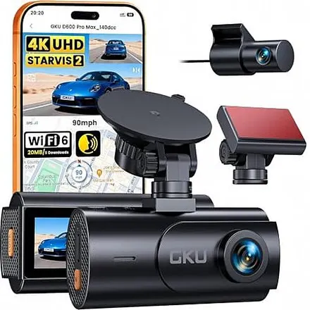 GKU 4K D600 Pro Max Dual Dash Cam Front & Rear Camera w/ STARVIS 2 Sensor