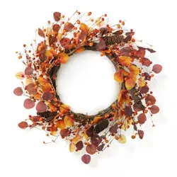 Glitzhome 22" Fall Eucalyptus Berry Artificial Wreath
