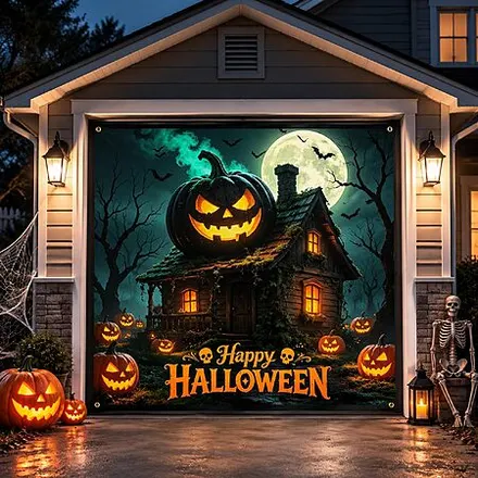 GORDITA 7' x 8' Happy Halloween Pumpkin Garage Door Cover Banner