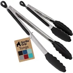 Gorilla Grip Stainless Steel Silicone-Tip Kitchen Tongs 2-Pack