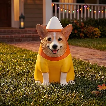 Haunted Living 1.5' Lighted Candy Corn Corgi Outdoor Holiday Decoration