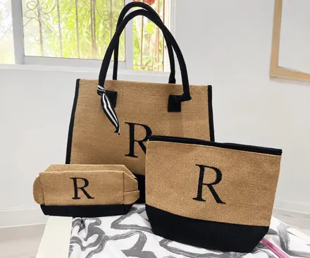 Initial Tote Bag 3-Piece Set
